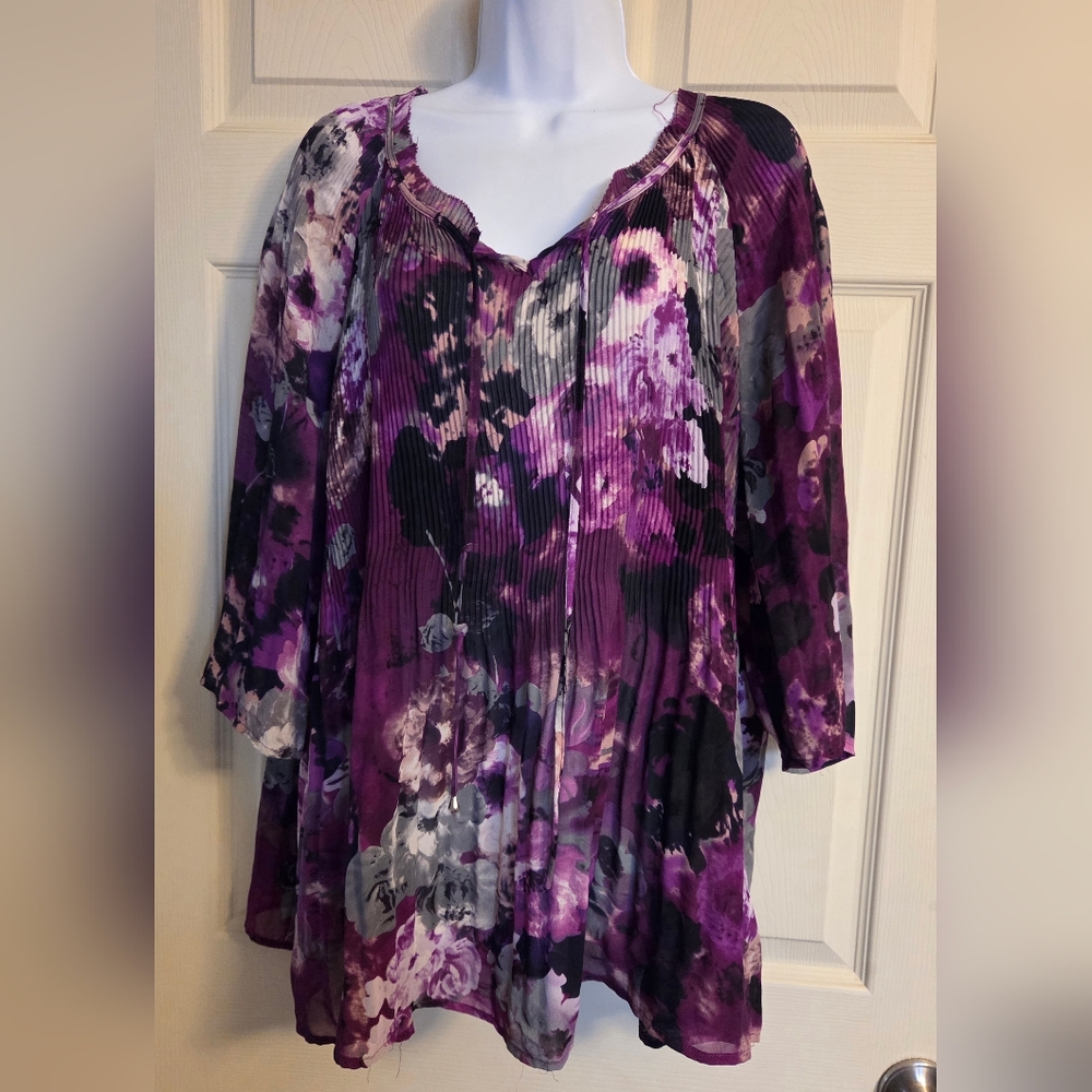 Catherines Floral Purple Women's Top 2X GUC